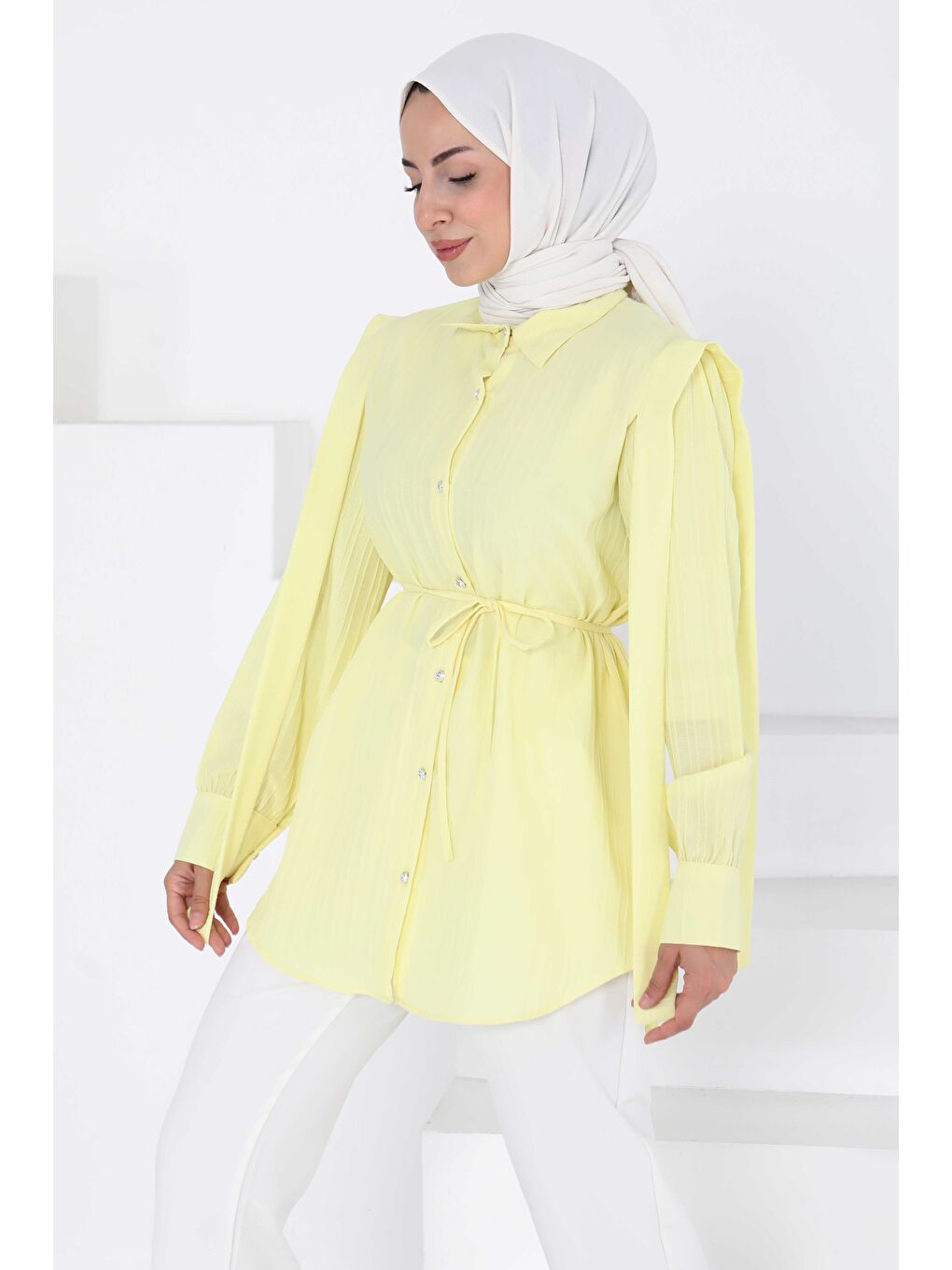 Sarı Omuz Bağlama Detaylı Tunik Sari - 27195