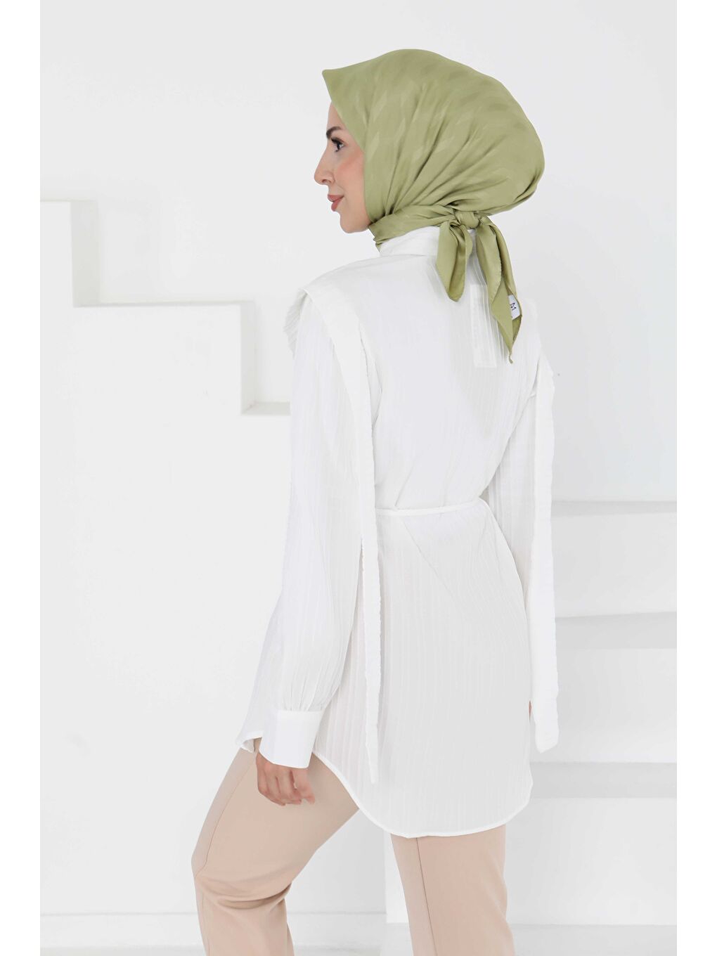 Omuz Bağlama Detaylı Tunik Beyaz - 27195-4