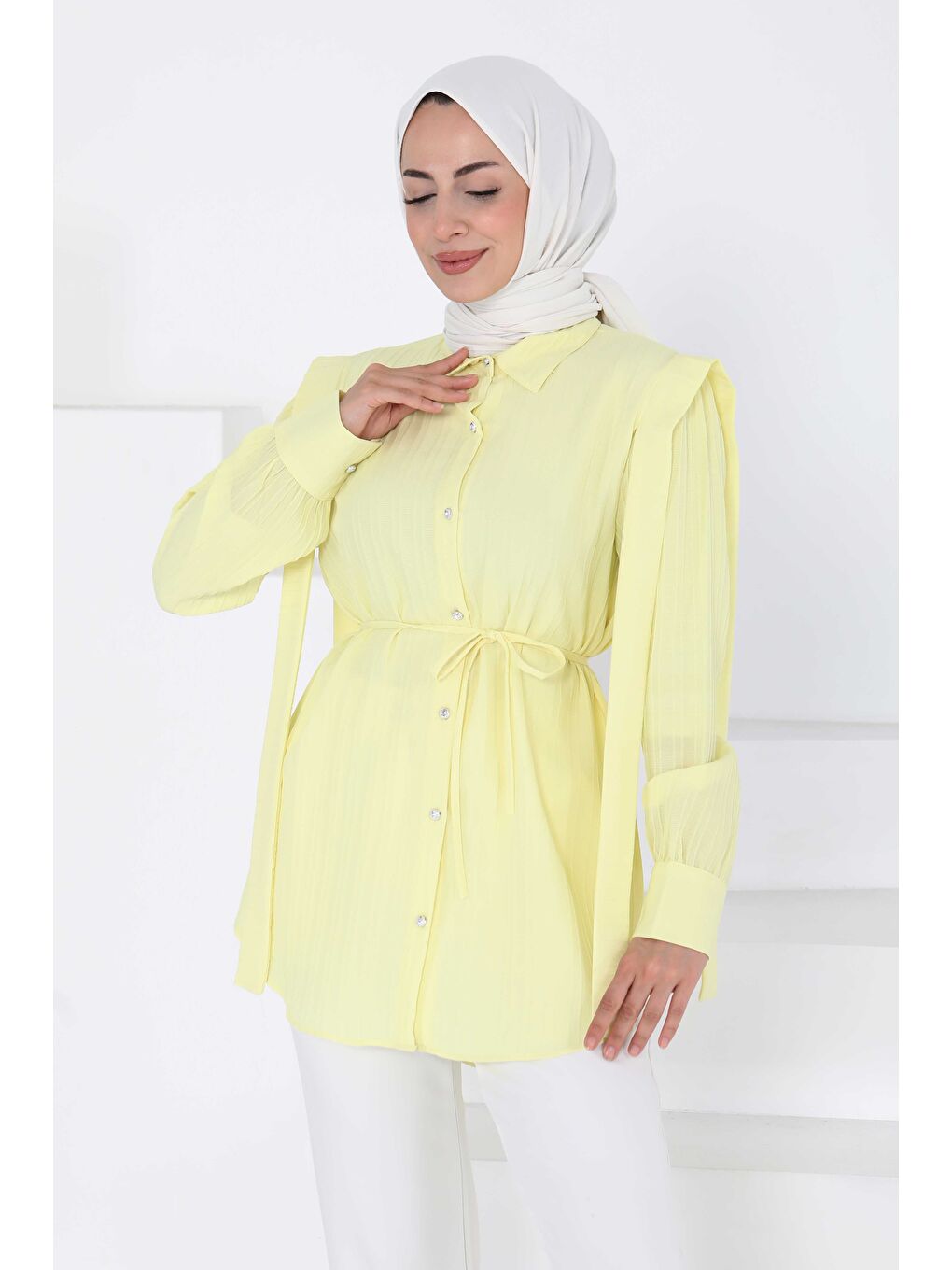 Sarı Omuz Bağlama Detaylı Tunik Sari - 27195-1