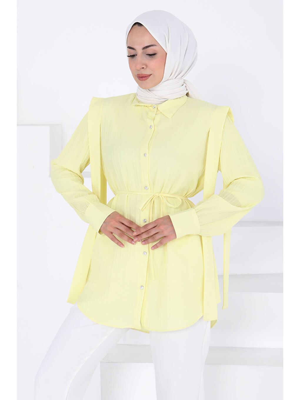 Sarı Omuz Bağlama Detaylı Tunik Sari - 27195-2