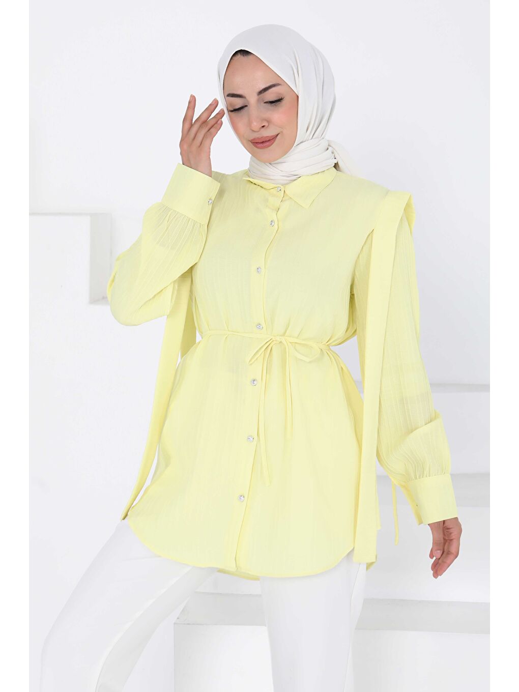 Sarı Omuz Bağlama Detaylı Tunik Sari - 27195-3