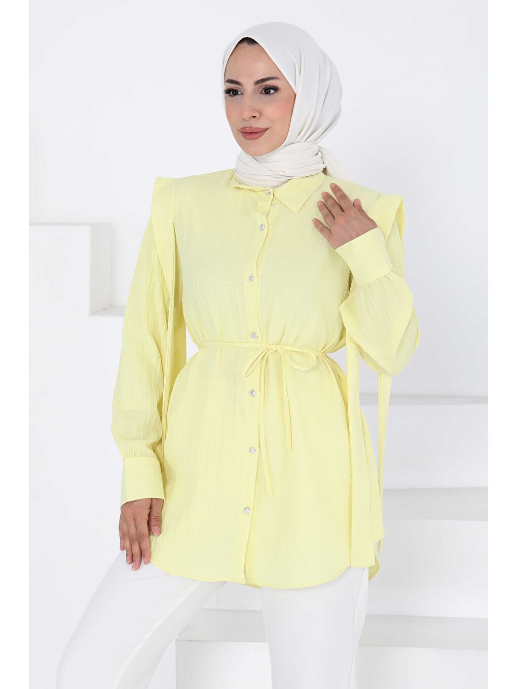 Sarı Omuz Bağlama Detaylı Tunik Sari - 27195-4