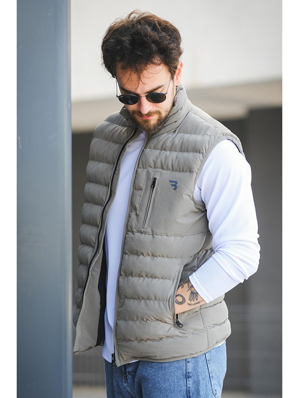 Yeşil Doxfa Suya Dayanıklı Cepli Fermuar Detaylı Dik Yaka Erkek Şişme Yelek-4