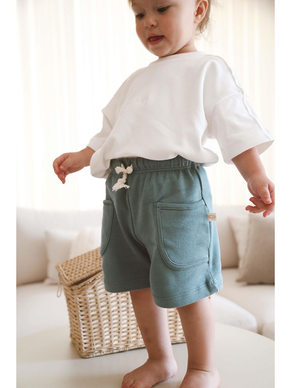 Yeşil Basic Cepli Çocuk Şort-4