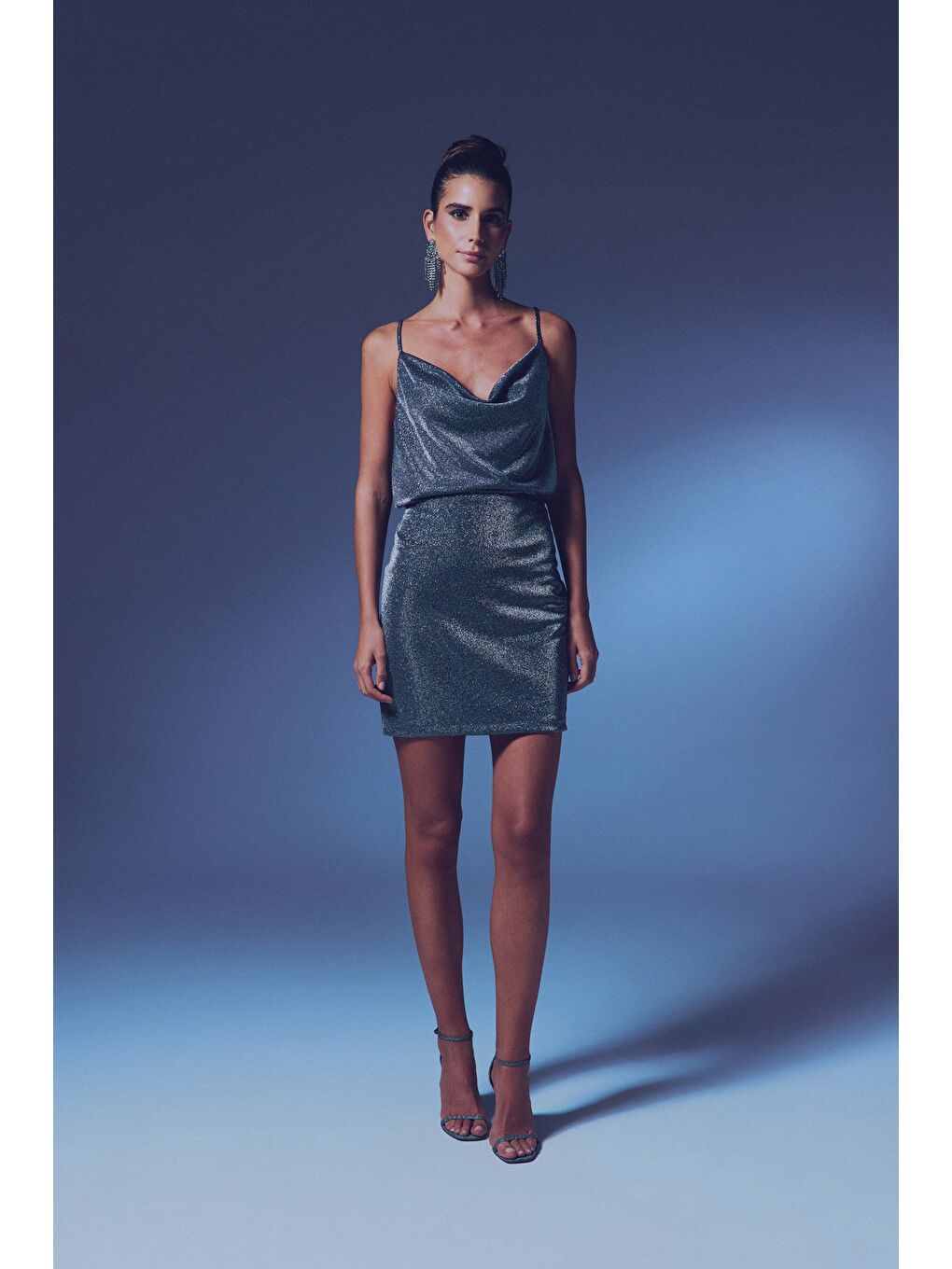 Simli Degaje Yaka Bluz - Antrasit-3