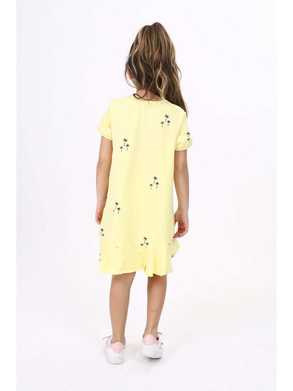 Sarı Kız Çocuk Baskılı Elbise-2