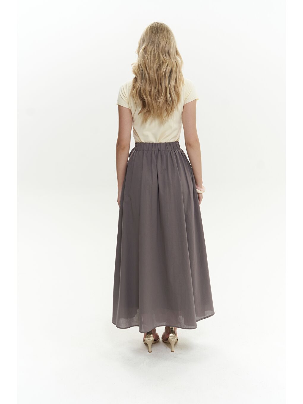 Gri Aida İp Detay Pileli Füme Etek-3