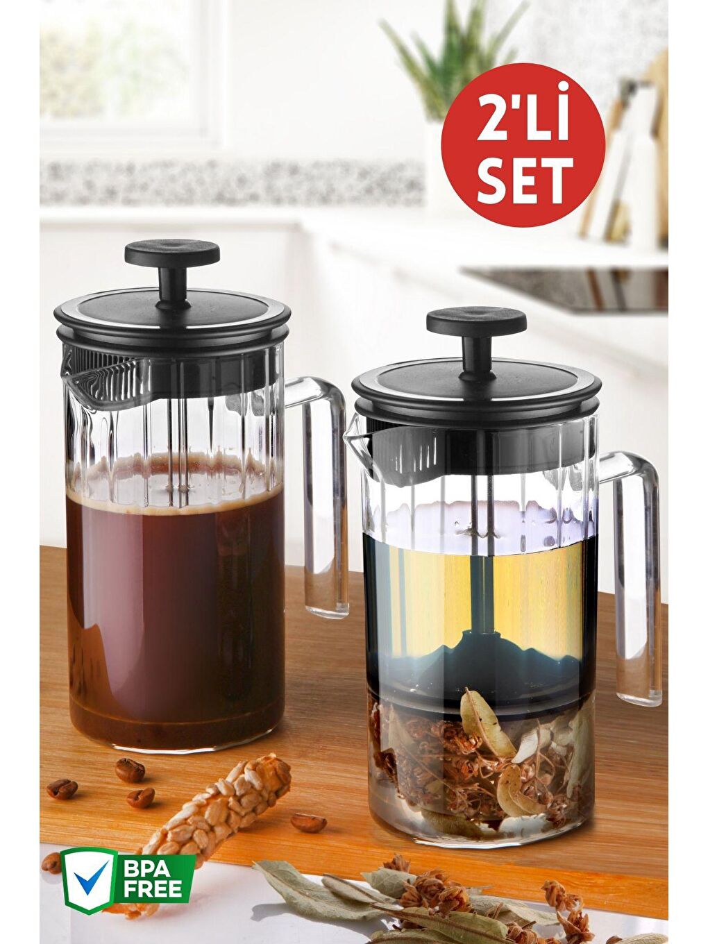 Nandy Home Renksiz 2'li Set Borosilikat Cam French Press