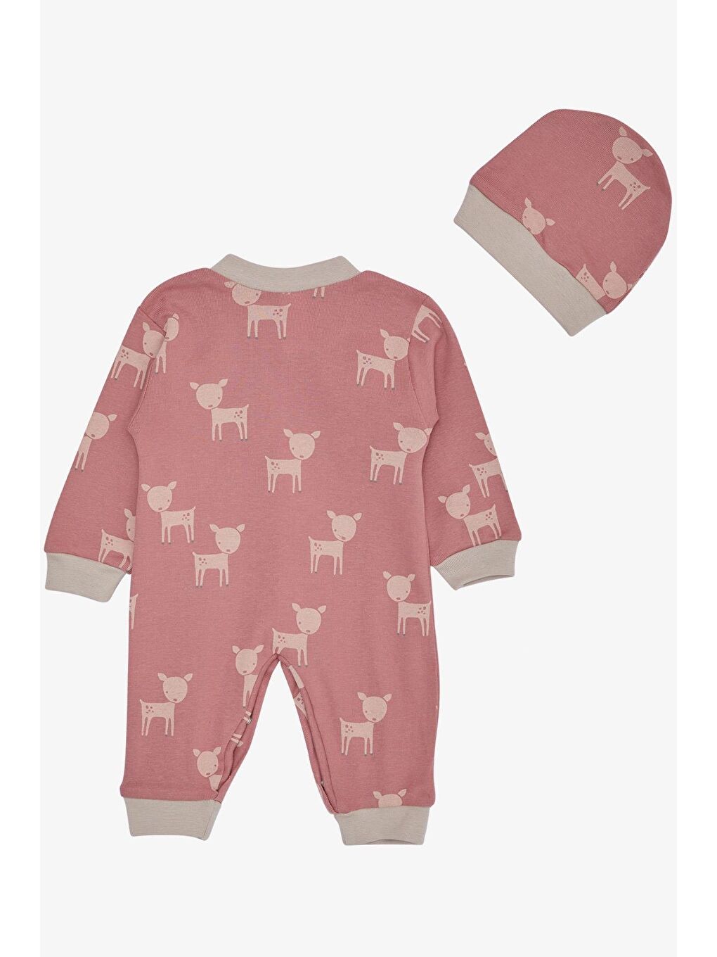 Pembe Kız Bebek Tulum Sevimli Ceylancık Desenli Gülkurusu (0-6 Ay)-1