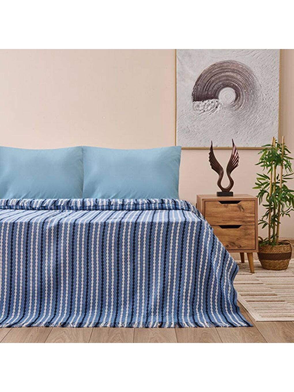 Soft Nautis Çift Kişilik Pike - Mavi - 200x220 cm