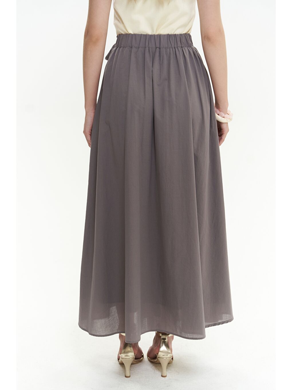Gri Aida İp Detay Pileli Füme Etek-6