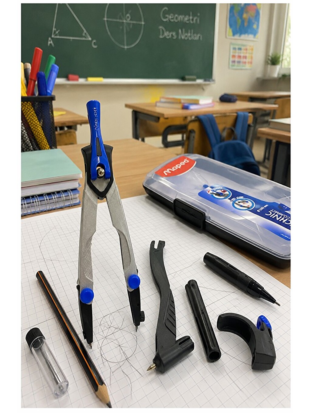 Metal Pergel Seti 7 Parça 1 Paket Maped Technic Compact Profesyonel Pergel Çizim Proje Matematik Mim-1