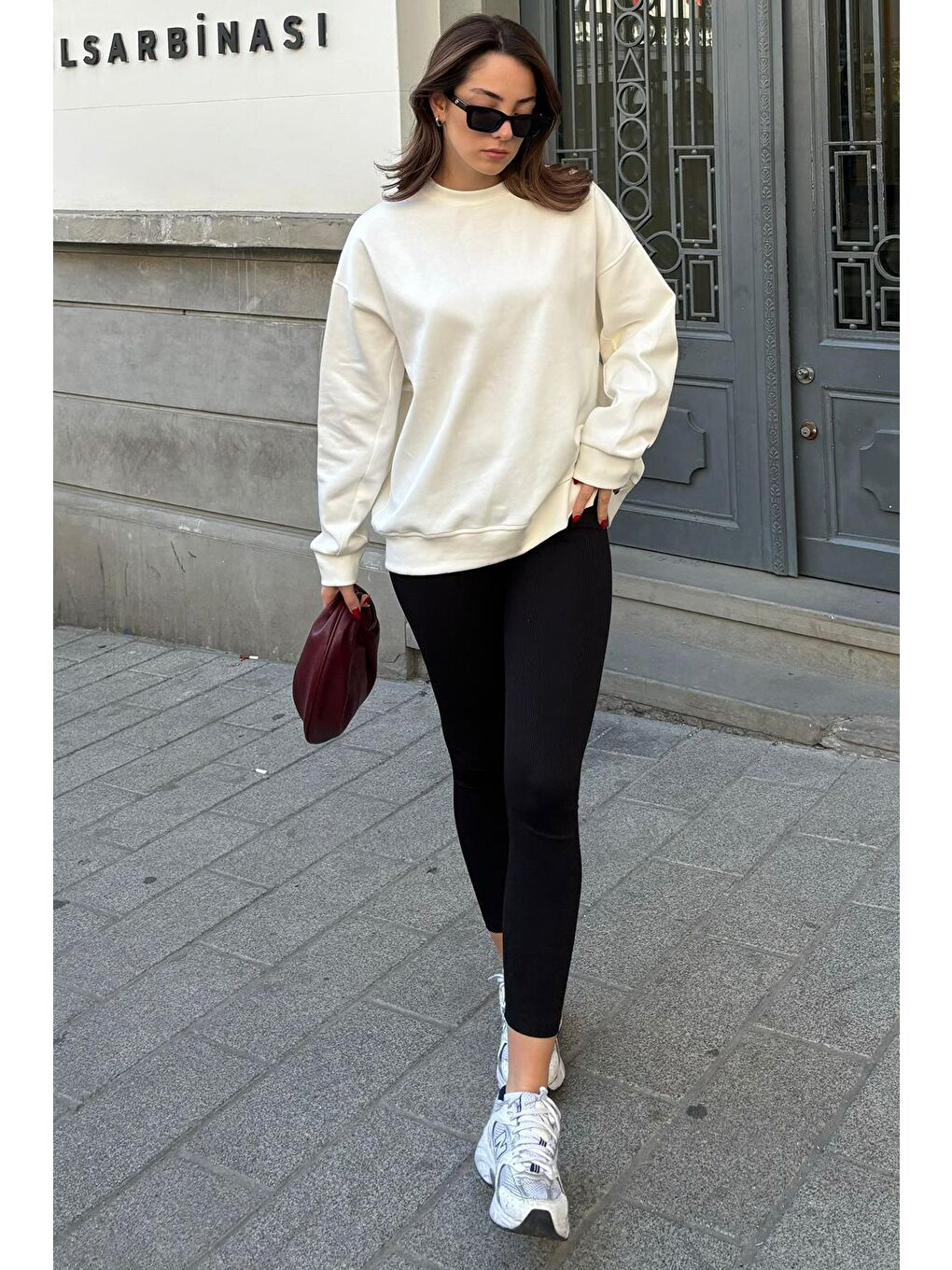 Ekru Bisiklet Yaka Basic Sweatshirt Mg2185-3