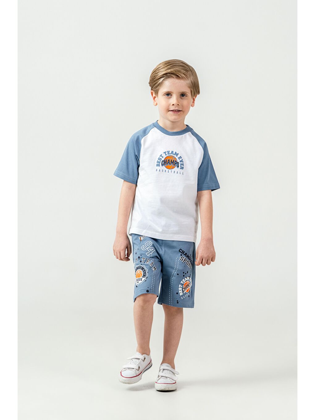 Mavi Best Team Ever Basketball Champs Baskılı Erkek Çocuk Şort - Tişört Takımı-1