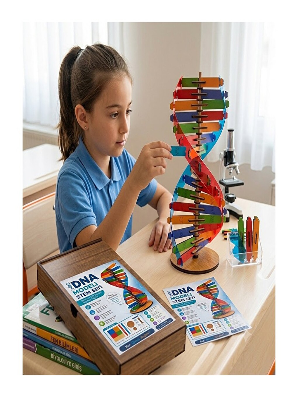 Dna Modeli 1 Paket Ahşap Dna Yapım Seti Dna Sarmalı Deney Yapım Seti Okul Materyali Fen Bilimleri-2