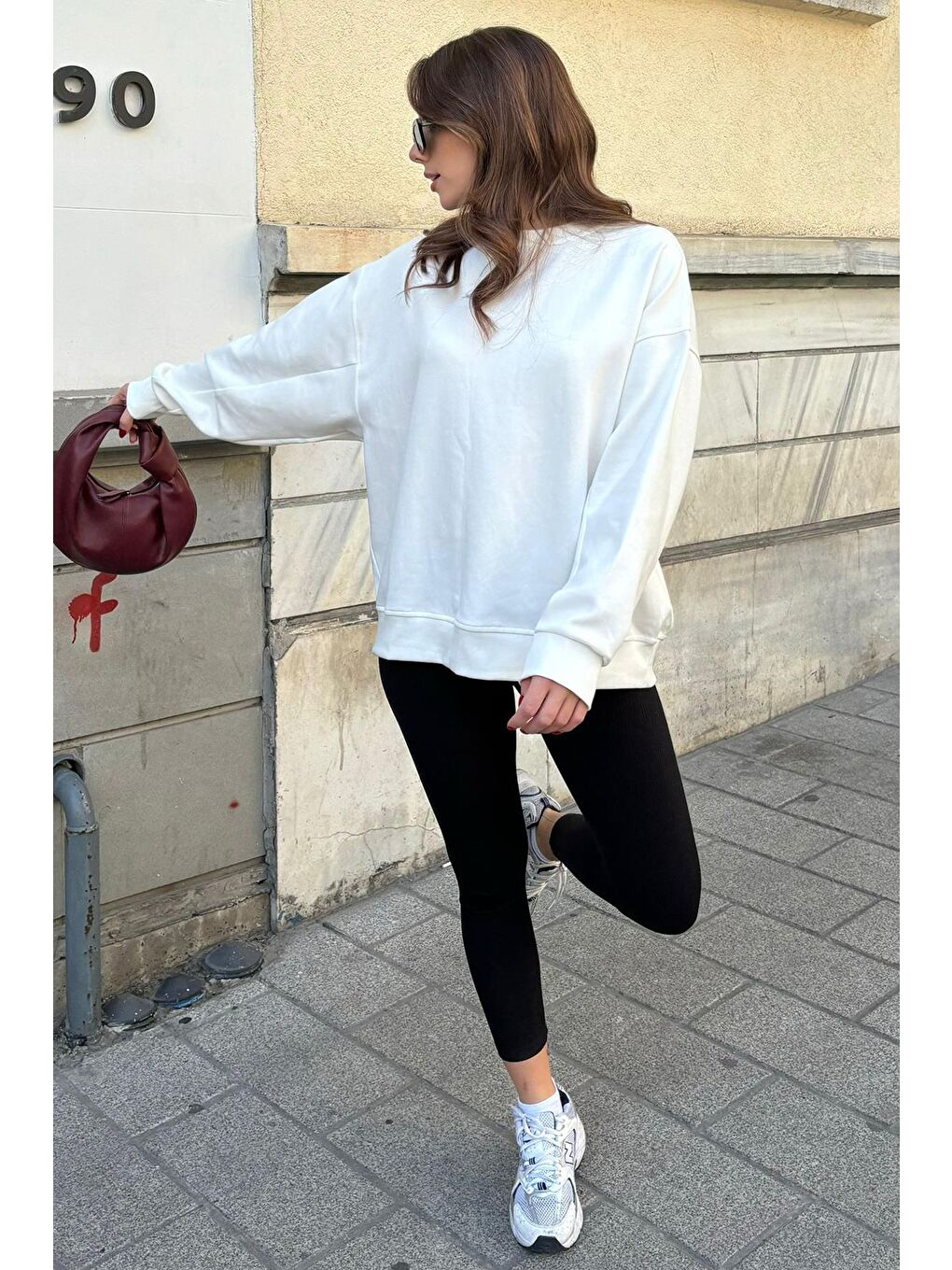 Ekru Bisiklet Yaka Basic Sweatshirt Mg2185-5