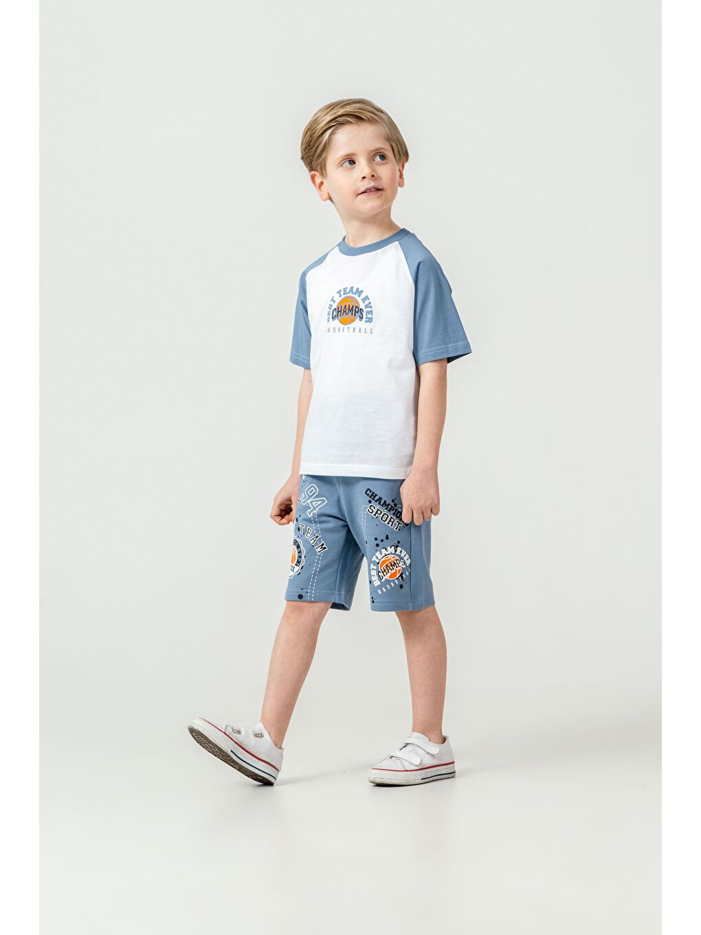 Mavi Best Team Ever Basketball Champs Baskılı Erkek Çocuk Şort - Tişört Takımı-3