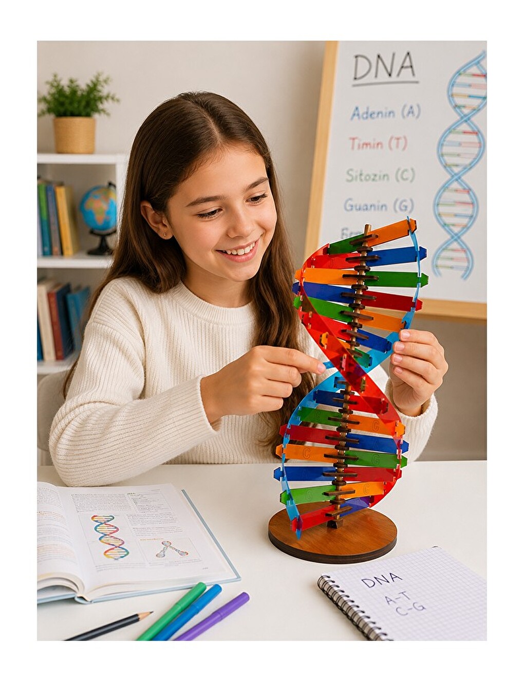 Dna Modeli 1 Paket Ahşap Dna Yapım Seti Dna Sarmalı Deney Yapım Seti Okul Materyali Fen Bilimleri-4