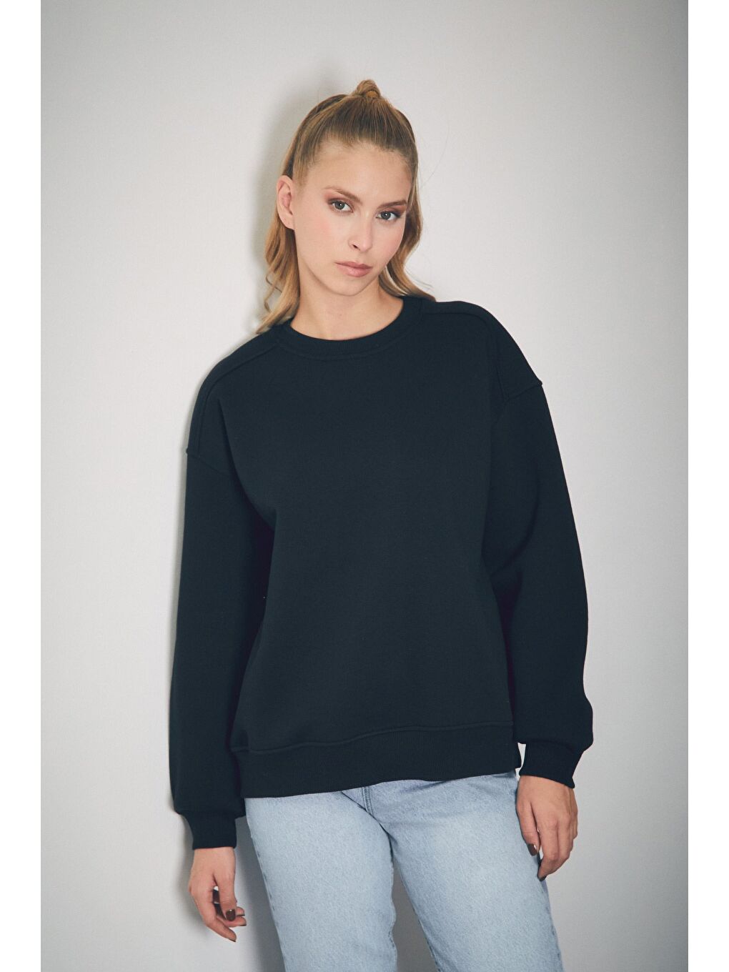 Fullamoda Siyah Basic Bisiklet Yaka Sweatshirt - 2