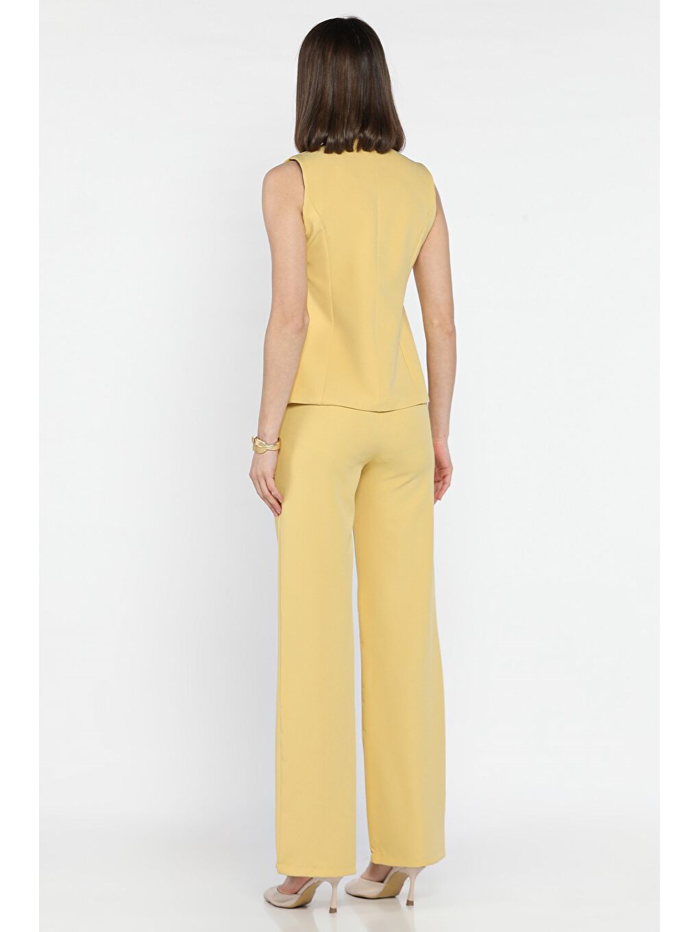 Sarı Düğme Detaylı Yelek Pantolon İkili Takım-2