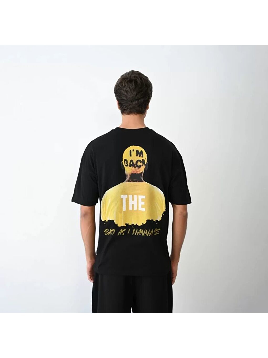 Unisex Bisiklet Yaka Baskılı Oversize T-Shirt - Siyah-3