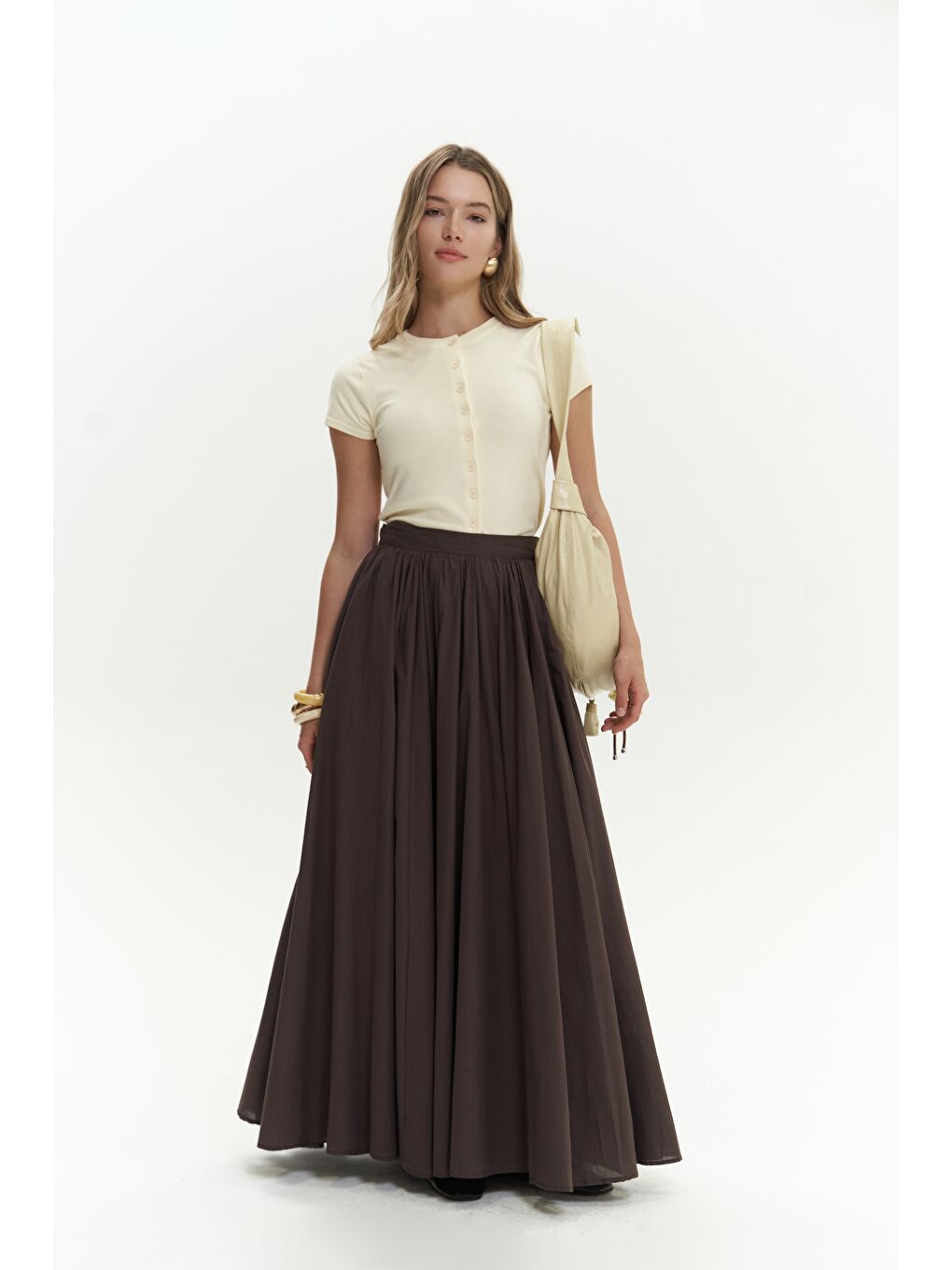 Kahverengi Faylinn Pileli Uzun Kahve Etek-1