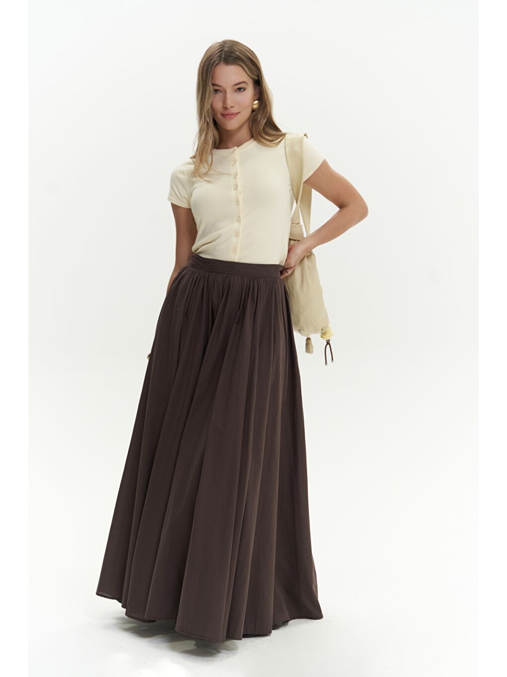 Kahverengi Faylinn Pileli Uzun Kahve Etek-2