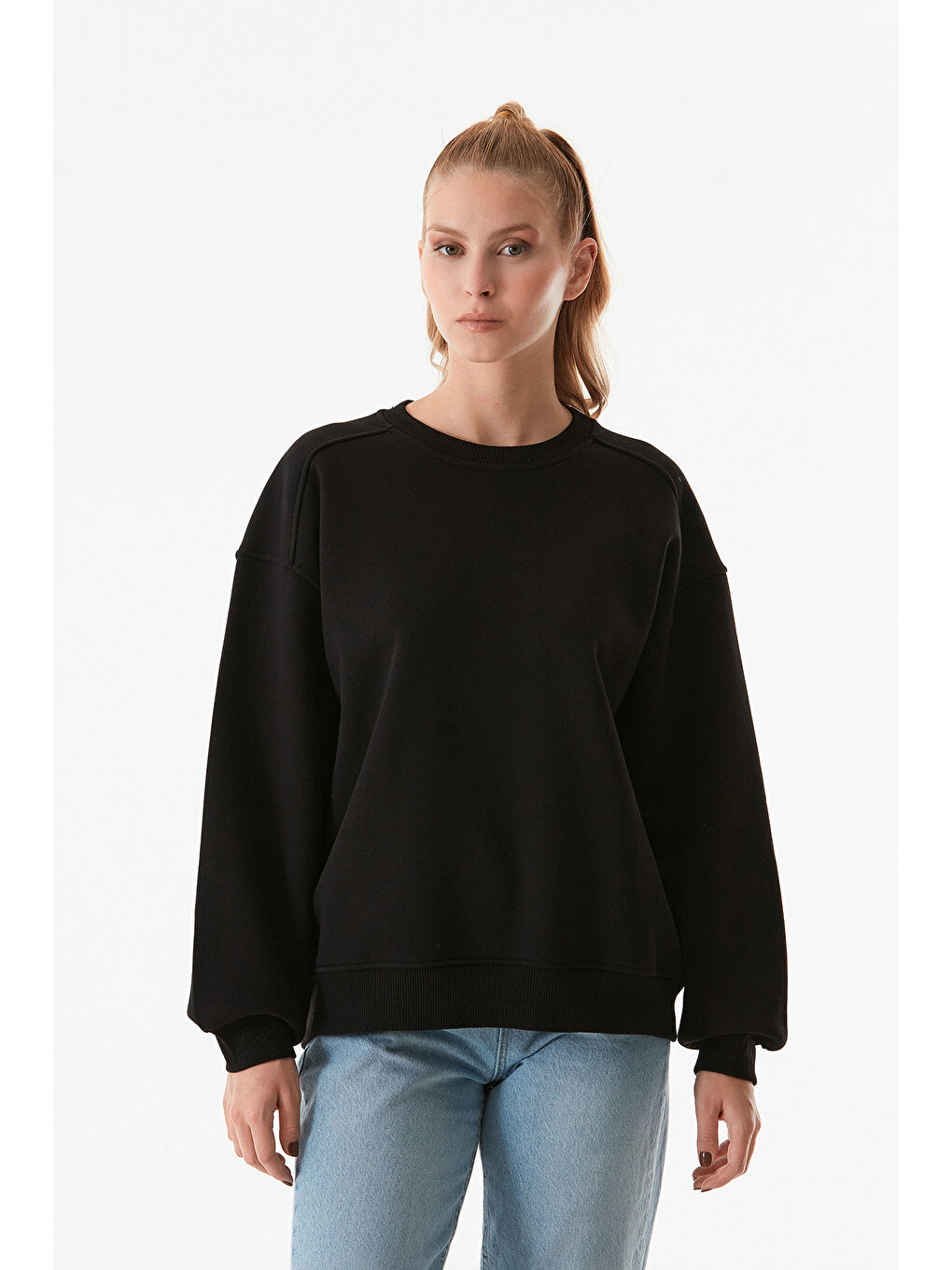 Fullamoda Siyah Basic Bisiklet Yaka Sweatshirt - 4