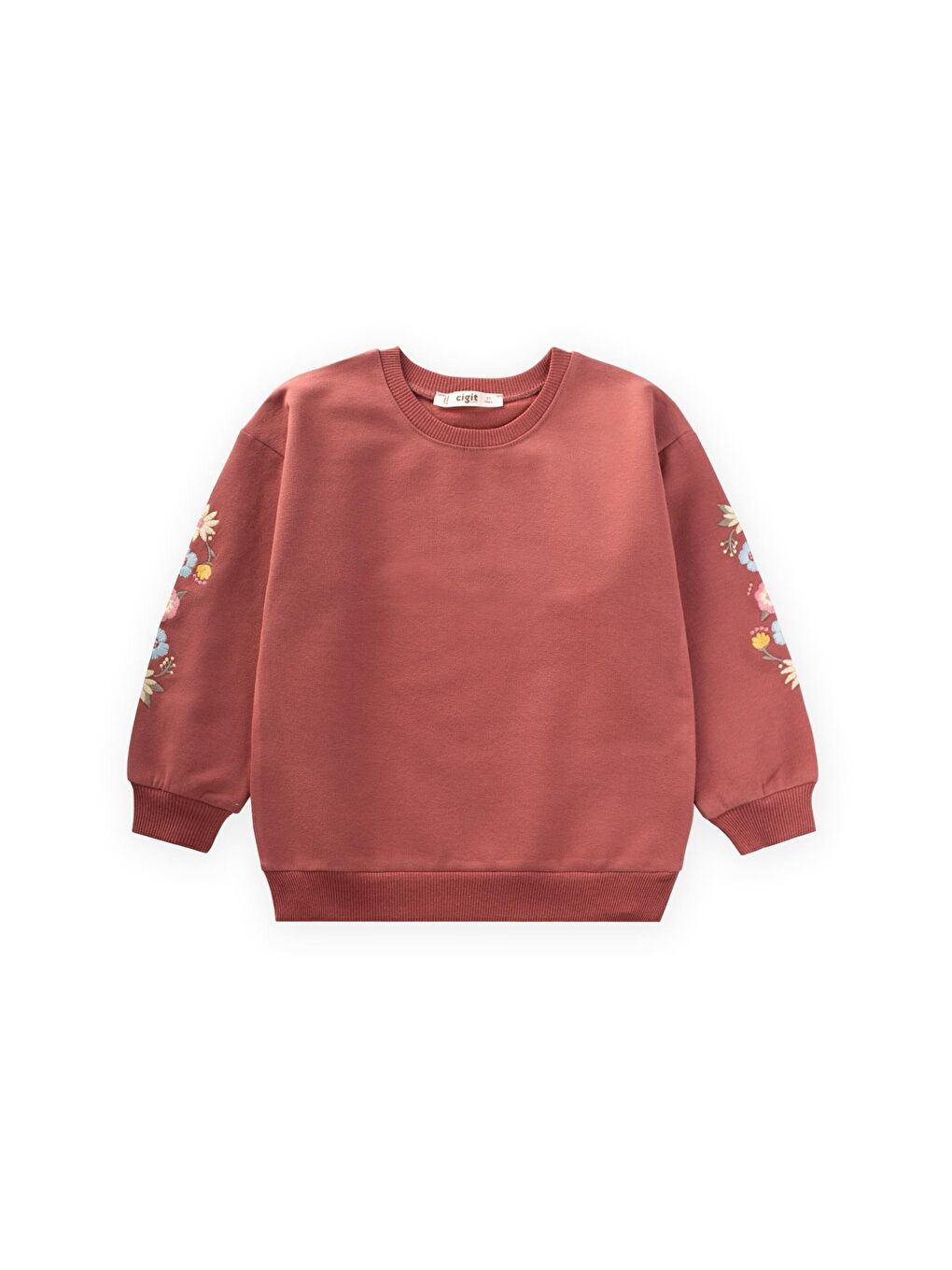 Pembe Kol Nakışlı Sweatshirt 2-12 Yaş Gül Kurusu