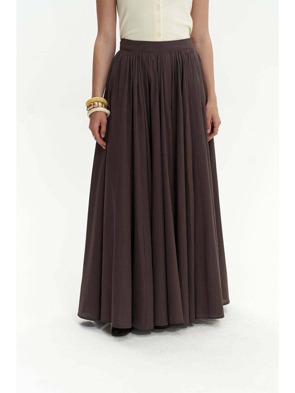 Kahverengi Faylinn Pileli Uzun Kahve Etek-4