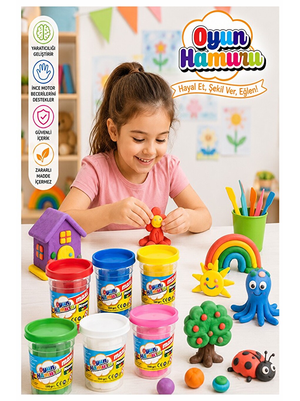 Oyun Hamuru 6 Renk 780gr 1 Paket 6 Lı Oyun Hamuru Kurumaya Karşı Dirençli Okul Öncesi Kre-2