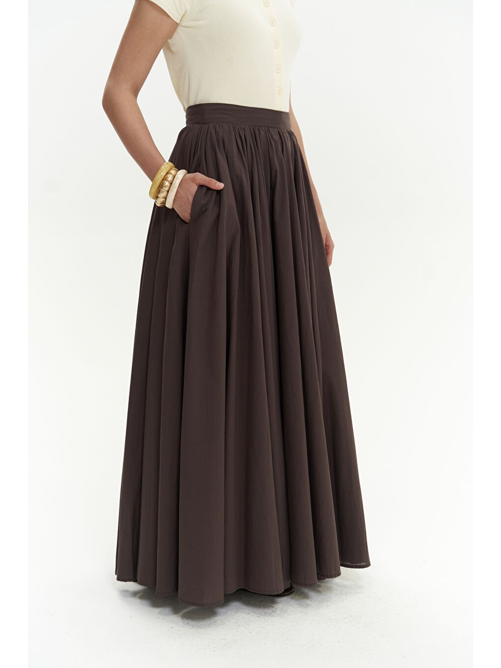 Kahverengi Faylinn Pileli Uzun Kahve Etek-5