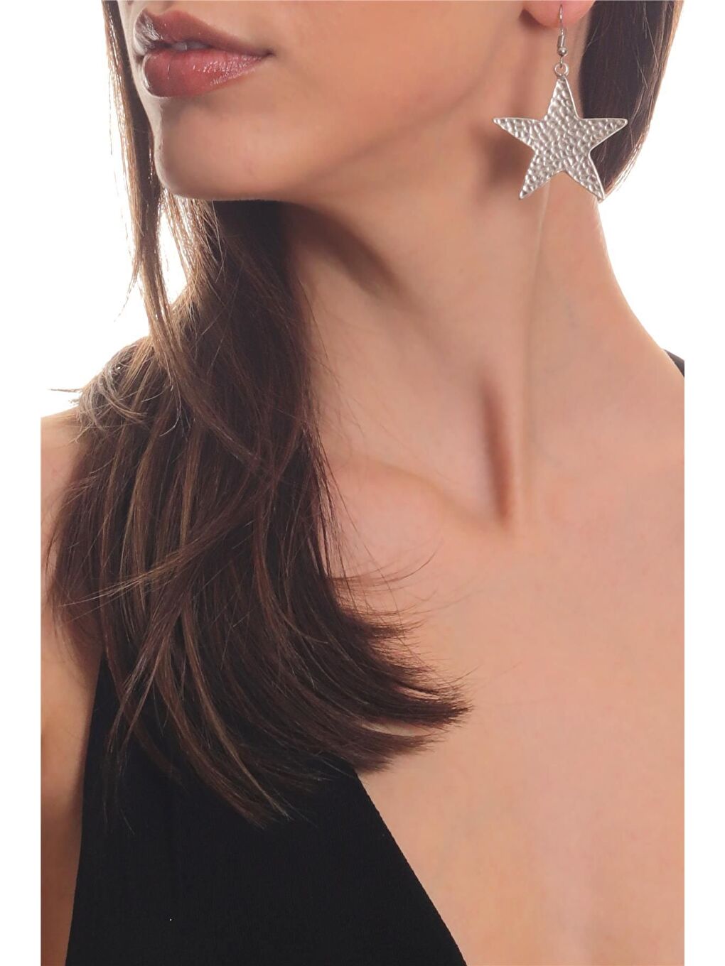 Gri Kadın Antik Gümüş Kaplama Sallantılı Model Yıldız Küpe-1