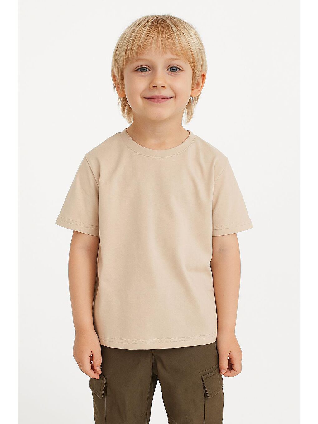 Ekru Unisex Basic Baskısız Tişört-2