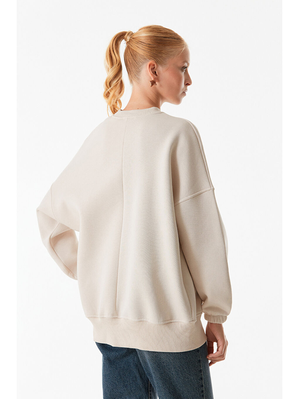 Fullamoda Bej Basic Bisiklet Yaka Sweatshirt - 3