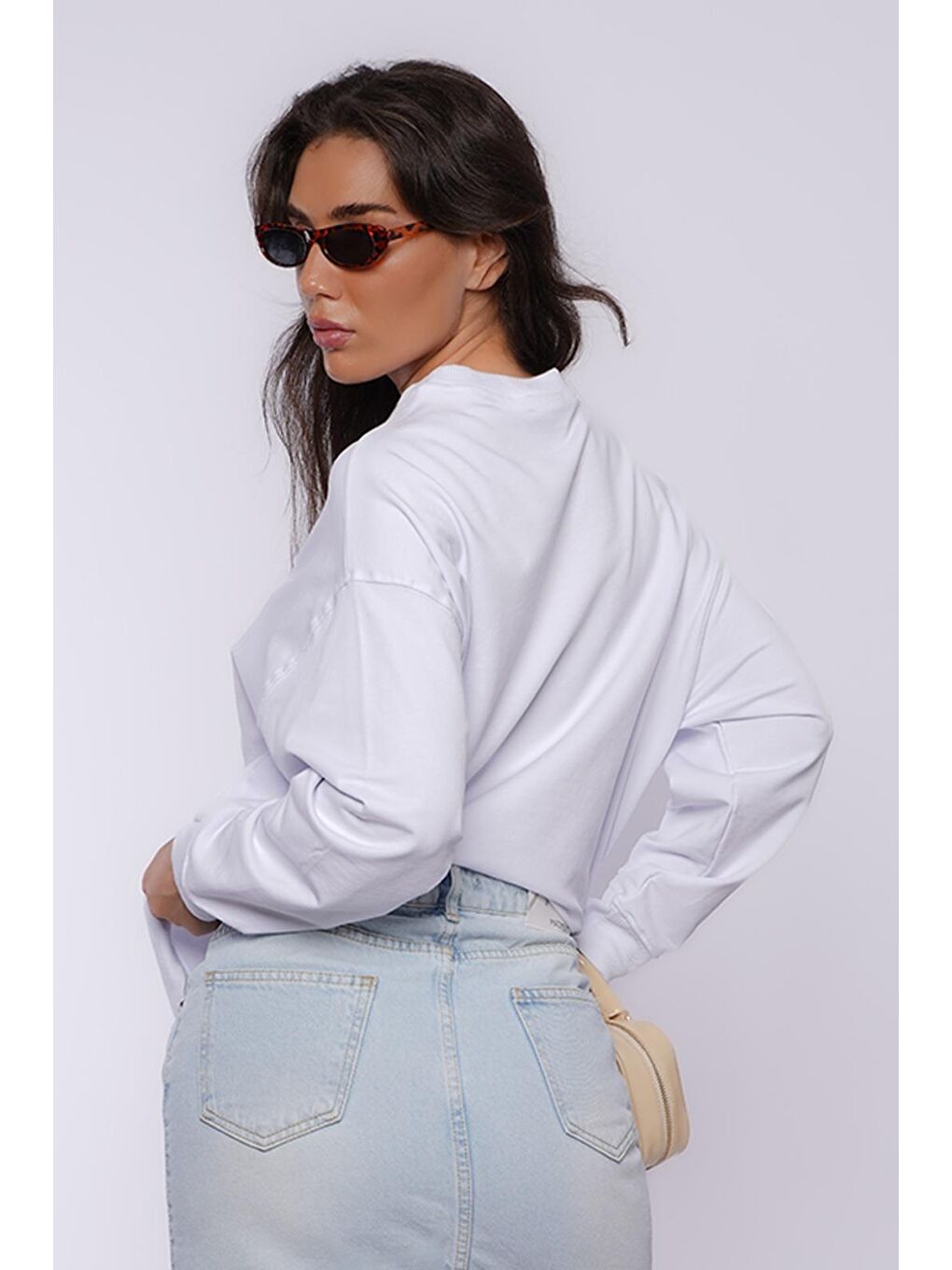 Beyaz Basic Oversize Kadın Sweatshirt Mg1686-2