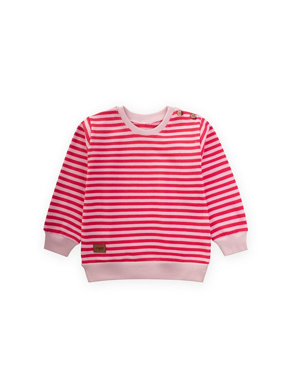 Pembe Çizgili Triko Sweatshirt 0-4 Yaş Pudra Mercan