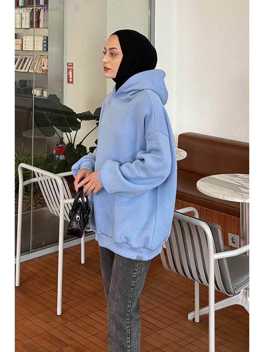 Kapüşonlu Salaş Sweatshirt Bebe Mavisi-1