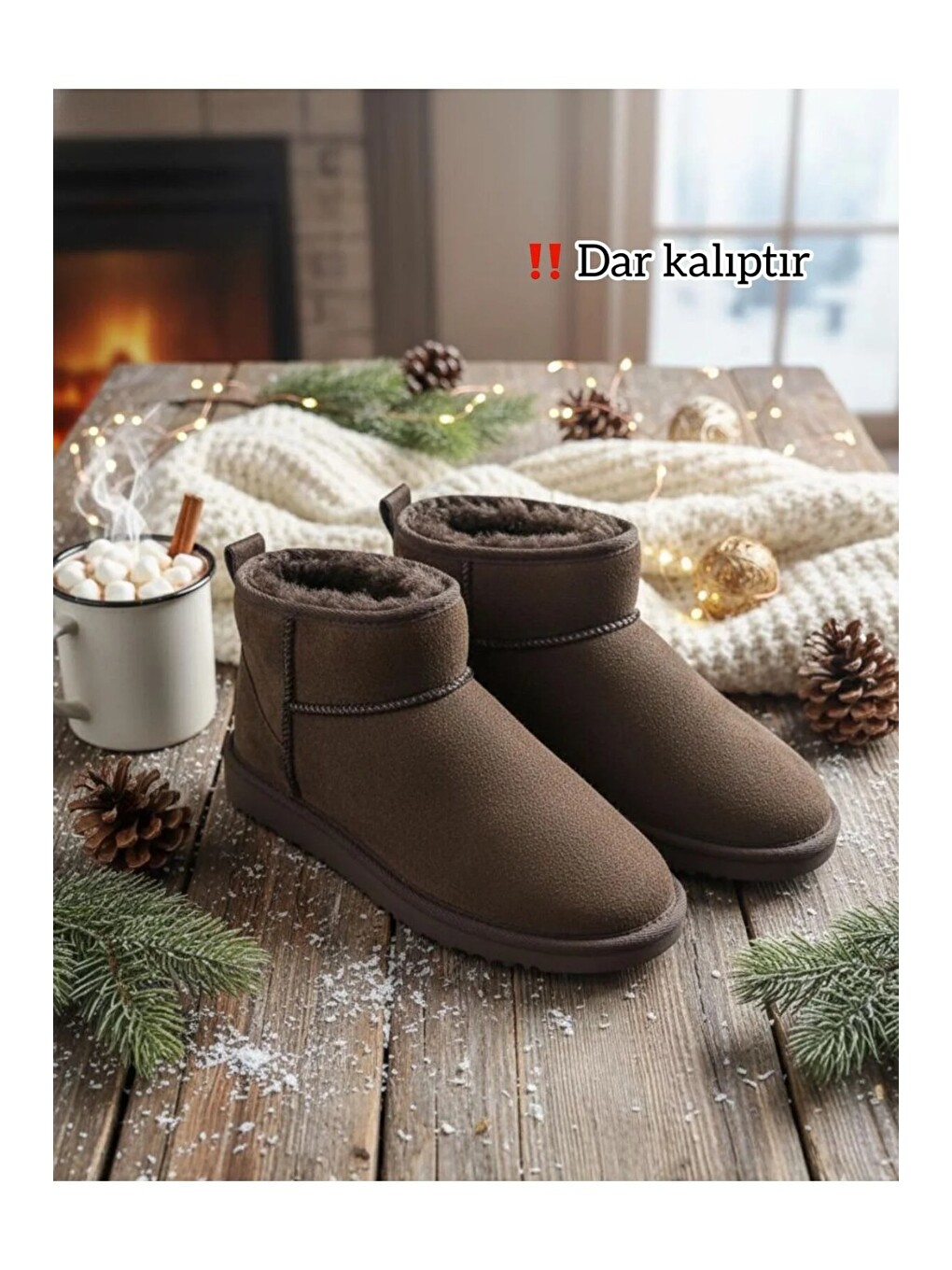 Kahverengi Classıc Ultra Mini Platform Chestnut Mini Taba Süet Içi Kürklü İnce Taban Kadın Bot