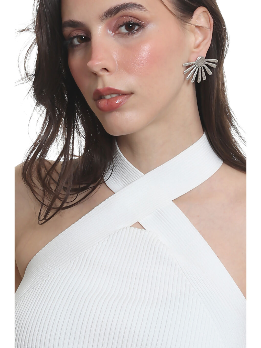 Gri Kadın Antik Gümüş Kaplama Çivili Model Güneş Formlu Küpe-3