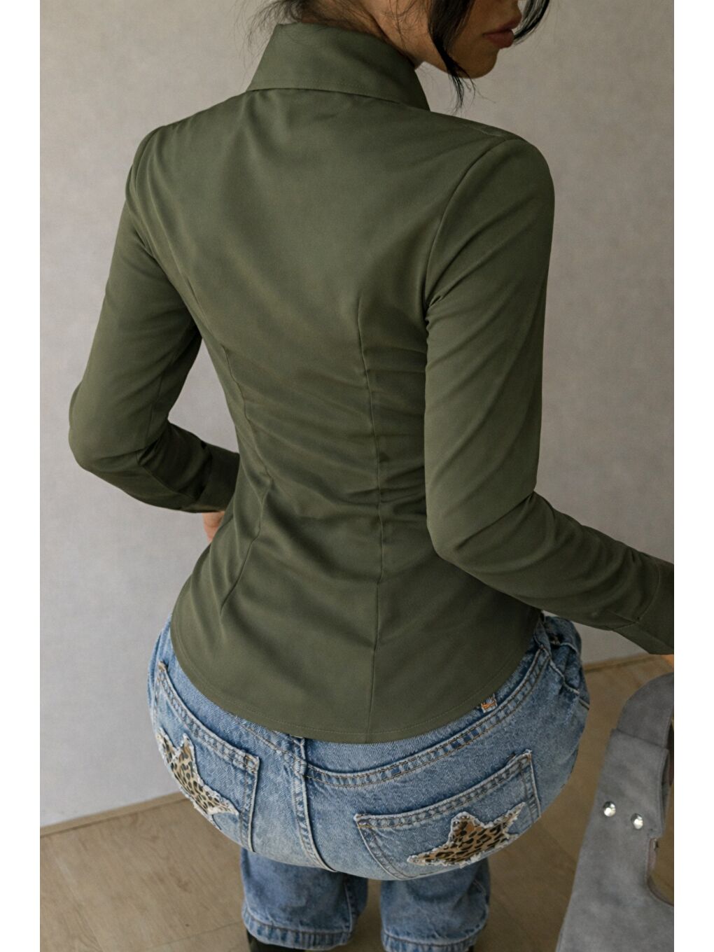 Haki Kadın Premium Gömlek Slim Fit Uzun Kollu Ofis Günlük Kombin Basic Klasik Gömlek-1