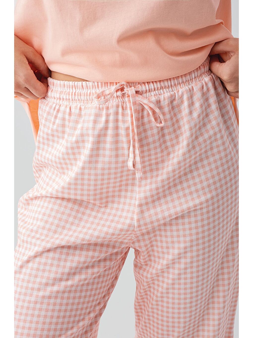 Pembe Kısa Kollu Pötikare Desenli Esnek Pamuklu Pijama Takım 19200-4