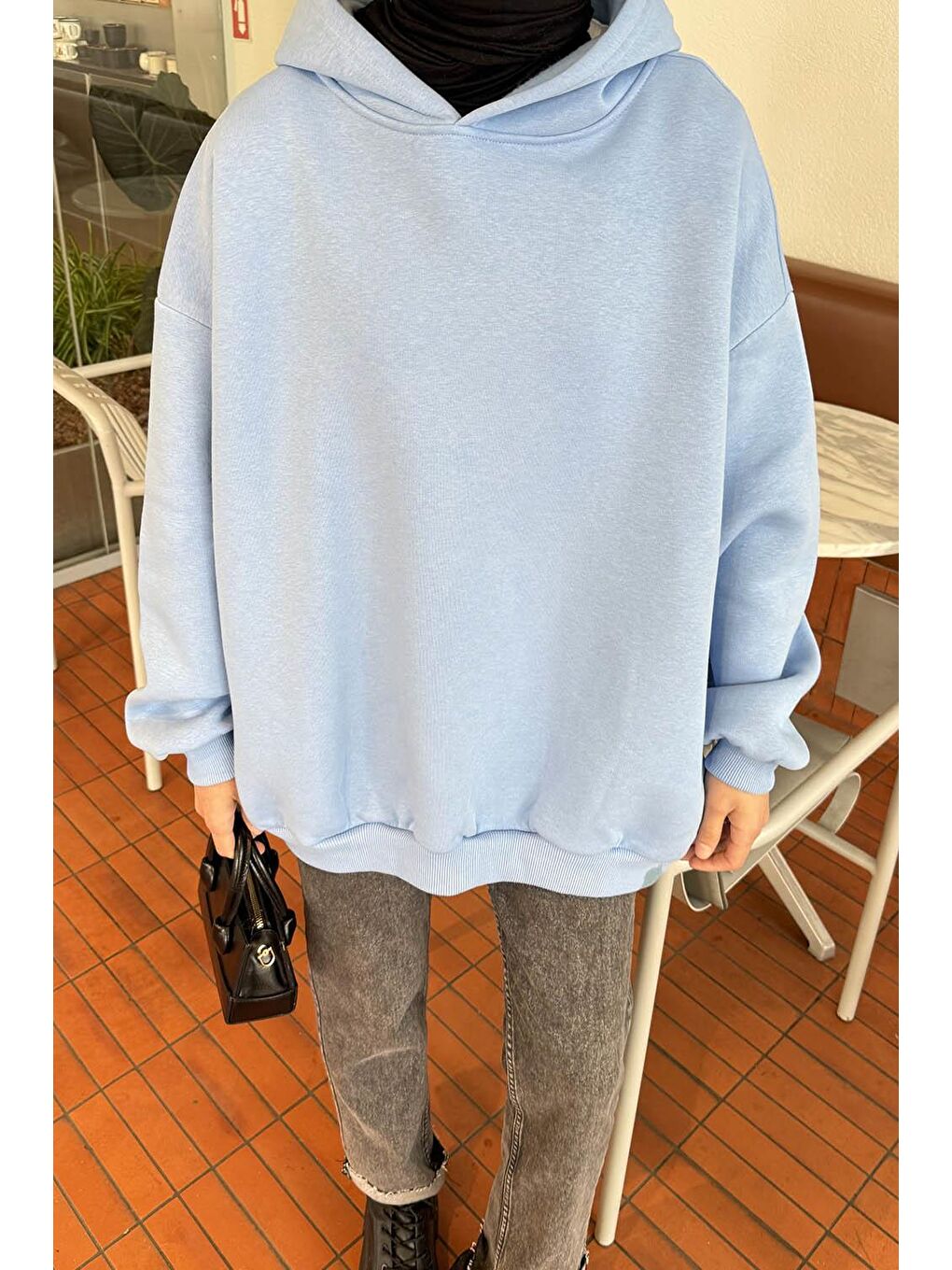 Kapüşonlu Salaş Sweatshirt Bebe Mavisi-2