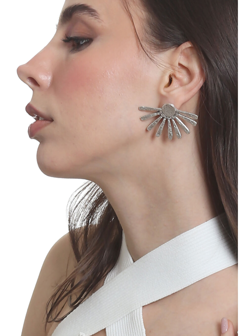 Gri Kadın Antik Gümüş Kaplama Çivili Model Güneş Formlu Küpe-4