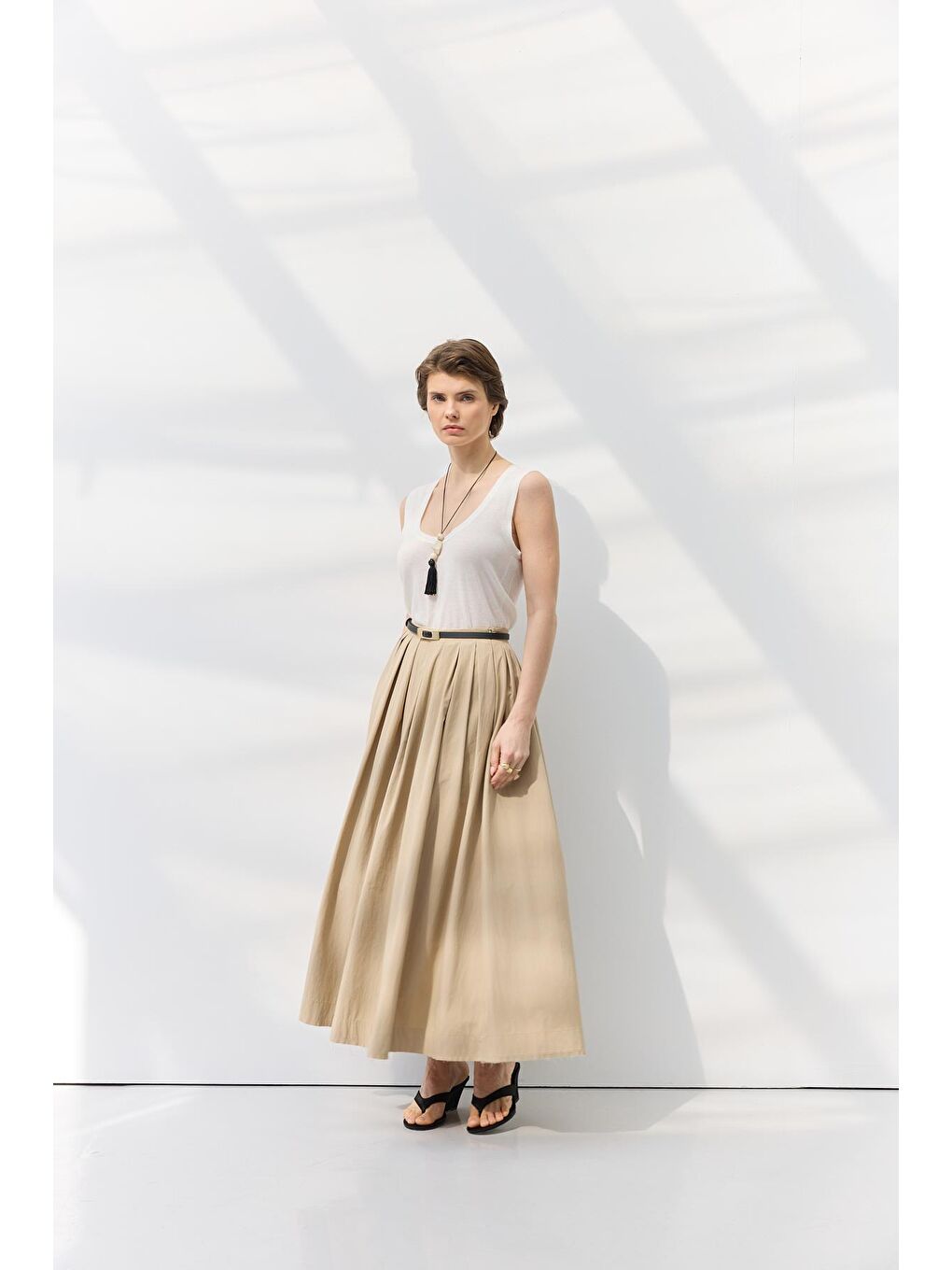 Beli Pileli Etek Bej-3