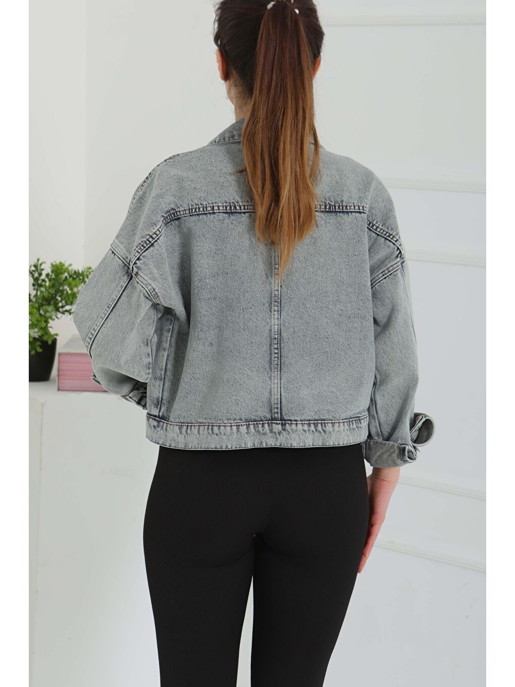 Kahverengi Kadın Çift Cepli Crop Jean Ceket Açik Kahve Tint   26573-6