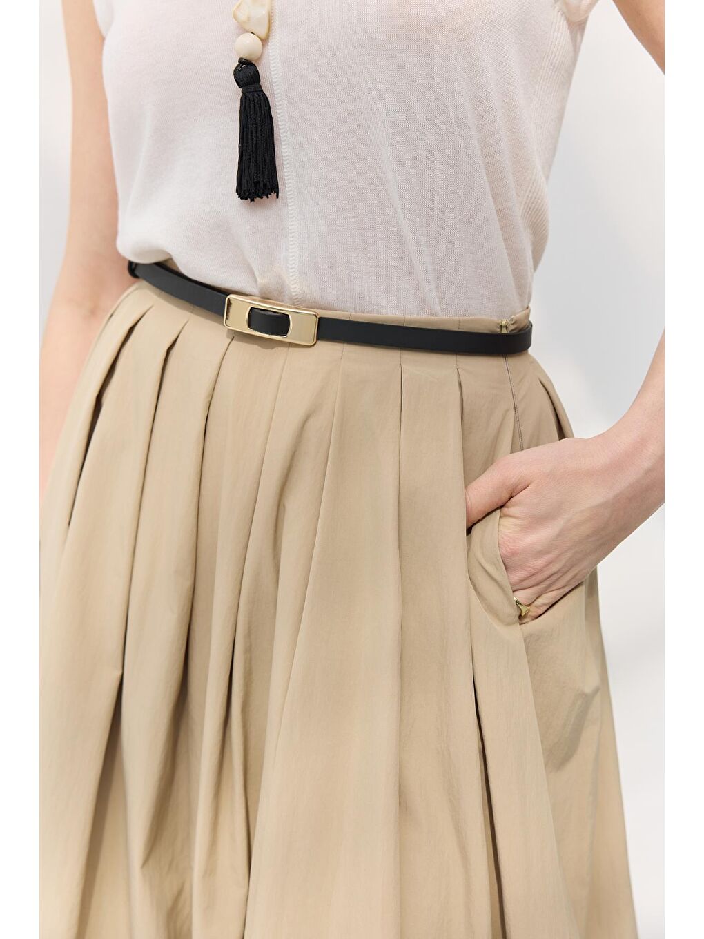 Beli Pileli Etek Bej-4