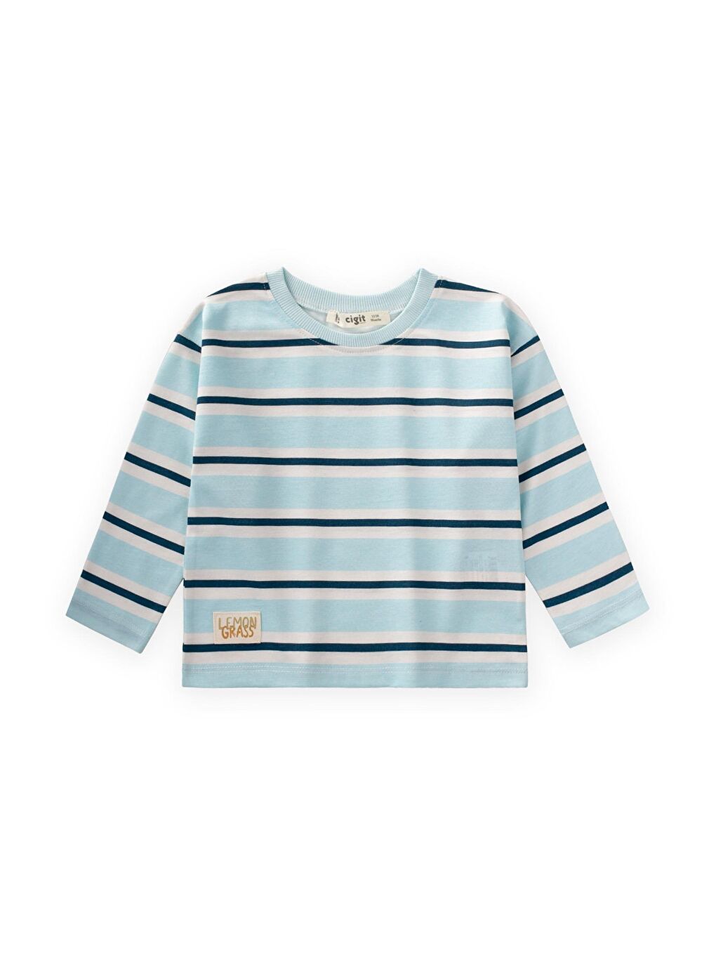 Çizgili Mevsimlik T-Shırt 1-10 Yaş Turkuaz Lacivert Çizgili