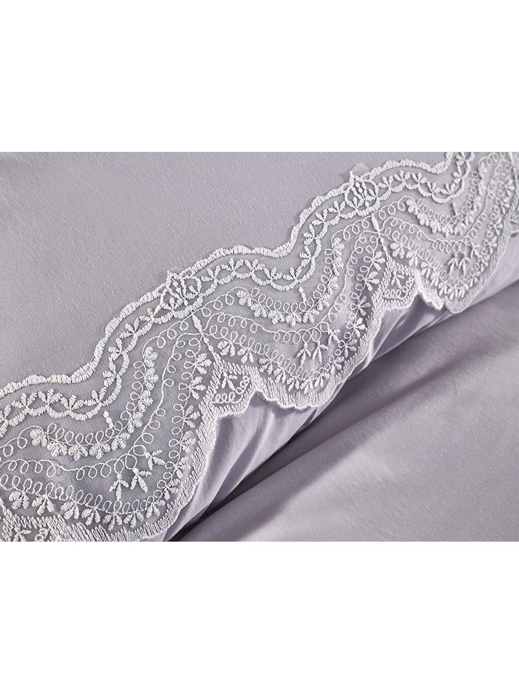 Karışık Fransız Dantelli Hanzade Çeyizlik Nevresim Takımı Gri-2