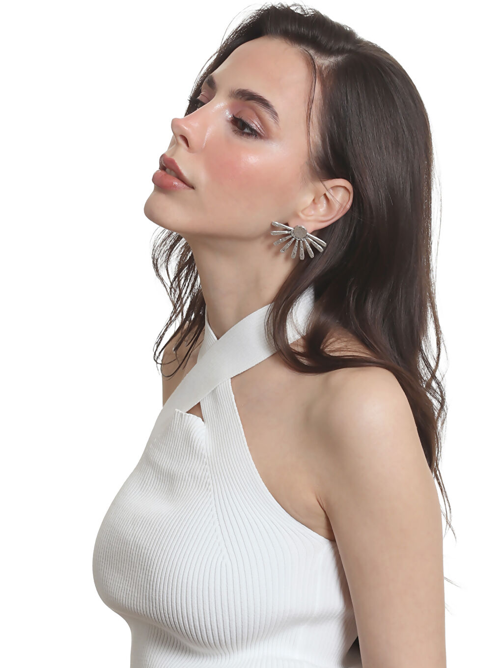 Gri Kadın Antik Gümüş Kaplama Çivili Model Güneş Formlu Küpe-7